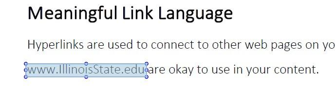 Screenshot of linked text highlighted.