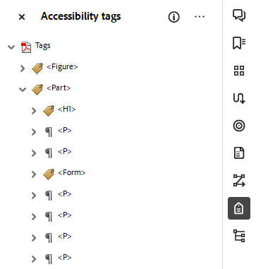 Screenshot of the Tags Tree in Adobe Acrobat