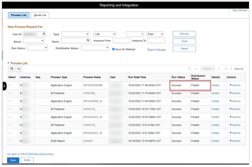 Image of Run Status and Distribution Status columns 