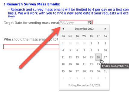 Screenshot depicting the location of the target date selector in the self-service Request form