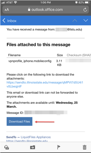 Download Files button through email