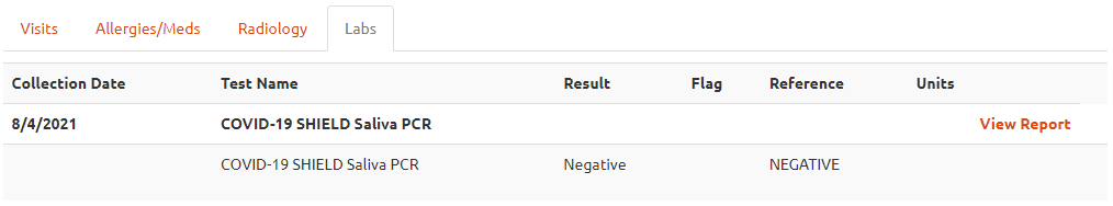 Screenshot depicting the Lab Result