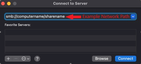 Network Path Entry into Server Address Box