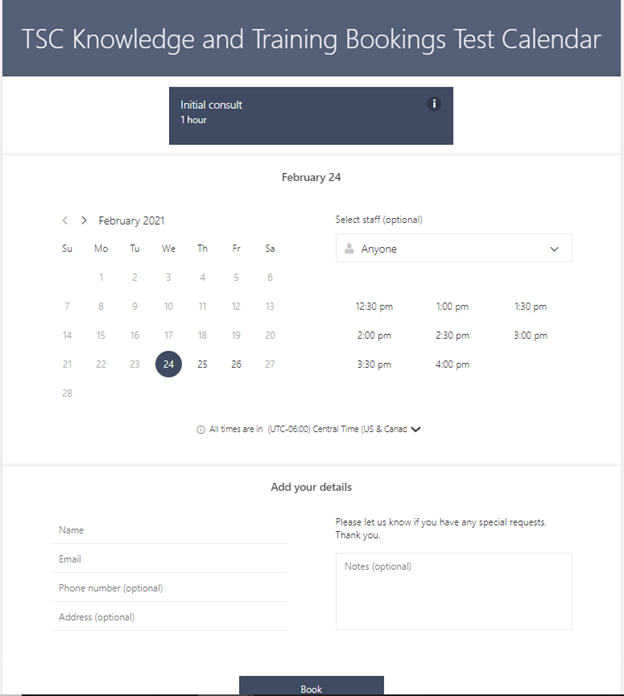 Bookings Calendar - Customer facing