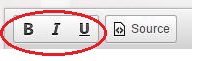 Screenshot depicting the Bold, Italicize, Underline, and Source options in the Citation Editor