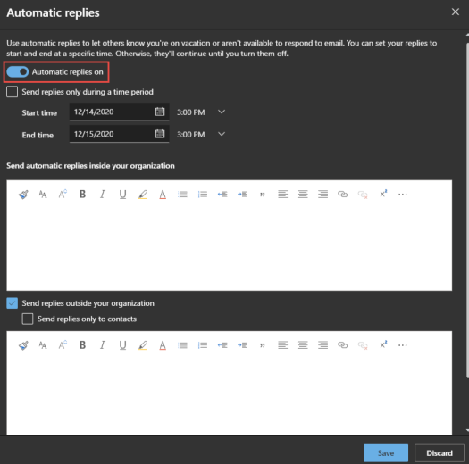 Toggle switch for Automatic Replies