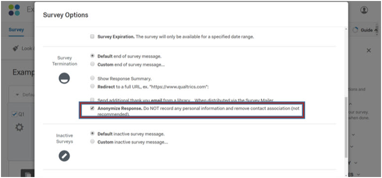 Screenshot depicting the Survey Options pane within Qualtrics Survey