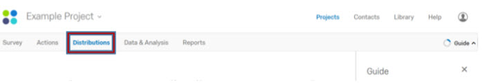 Screenshot depicting the Distributions tab within Qualtrics Projects