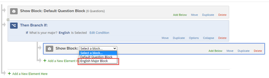 Image of English Major block dropdown menu