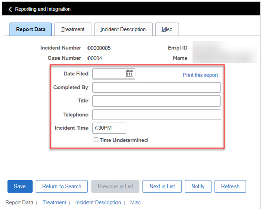 Image of Report Data tab 