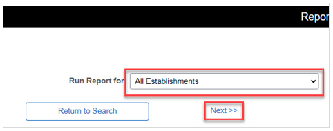 Image of Run Report for dropdown menu and Next link