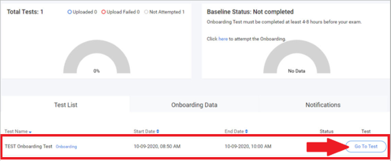 Go To Test - Onboarding Exam in ProctorTrack