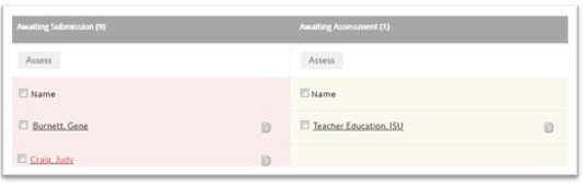 Image of Awaiting Assessment column with Name