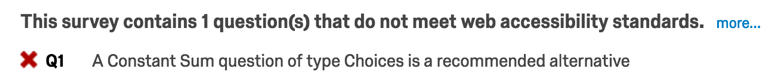 Screenshot depicting a Specific Question Type Accessibility Report