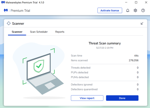 Completed Scan with no threats found