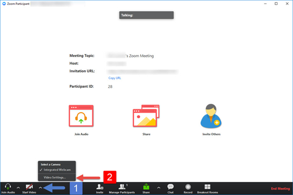 Video Settings within a started meeting