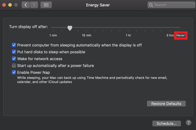 Energy Saver options