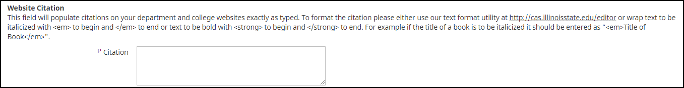 Screenshot depicting the Citation field