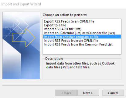 Import from another program or file