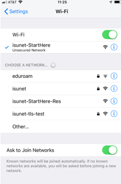 selecting the information symbol next to the ISUNet start here network